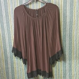 Bellamie Chocolate Brown Blouse with Black Lace